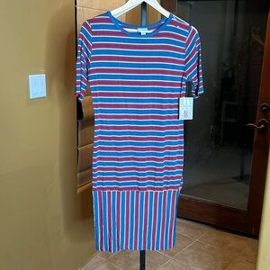 LuLaRoe Julia Straight Knee Length Striped Dress Size Medium NWT